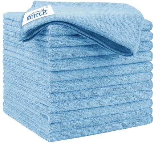 HOMEXCEL Blau Mikrofasertücher 12 Stück, Wiederverwendbare Küchen-Mikrofaser-Reinigungstücher, Lappen Putztücher Geschirrtücher, Fusselfreie Waschbare für Zuhause, Fenster, Auto 32 x 32 cm