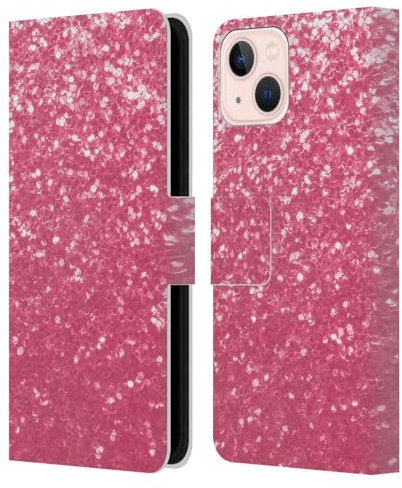 Head Case Designs sous Licence Officielle PLdesign Rose Rose Imprimés Scintillants Étui Portefeuille en Cuir Compatible avec Apple iPhone 13