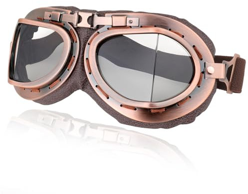 DREAMIZER Motorradbrillen, Retro Motorradbrille, Vintage Brille im Flieger Piloten-Stil, Motorrad brillen für Cruiser Touring Café Scooter, Wander Skibrille, Brille für Halbhelm