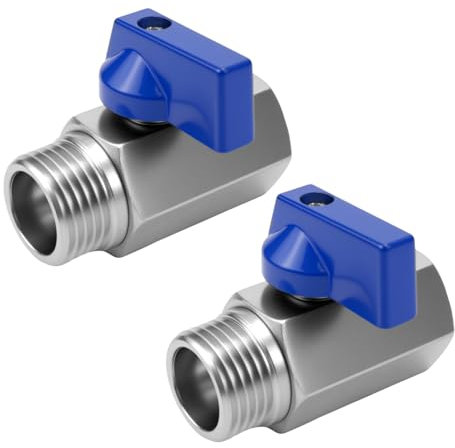 WPPQWP 2 Stück mini kugelhahn, absperrhahn, Kohlenstoffstahl absperrhahn, Ballonhahnschalter DN15, Oberfläche Perlnickel-Korrosionsschutzverfahren (Blau-1/2 IG x 1/2 AG)