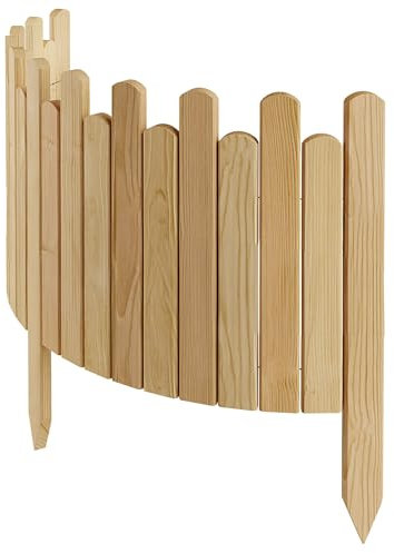 Floranica Beeteinfassung Rasenkante Höhe 40 cm Natur 100 cm lang Flexibler Gartenzaun Holz Rollzaun Steckzaun Holzzaun Palisade Mähkante Rollborder