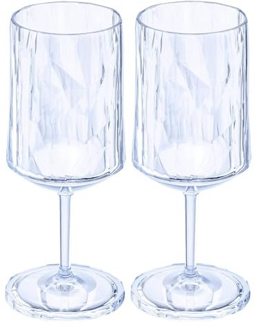 koziol Superglas Club No. 4, 2 Stück, 300 ml, Wein- & Aperitif-Glas mit Stiel aus kristallklarem Kunststoff, luxuriös, unzerbrechlich, wiederverwendbar, Party, Camping, 2er Set (Transparent Aquamarin)