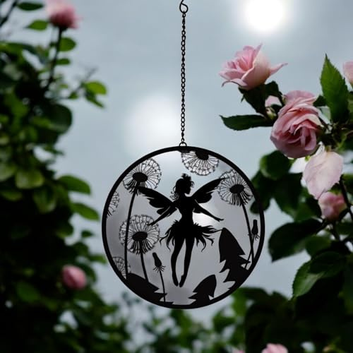 Epsom Door Handles Black Fairy Hanging Mirror Silhouette 39cm X 23cm Enchanted Metal Fairy Wall Art Garden Décor Reflective Hanging Ornament for Indoor Outdoor Spaces