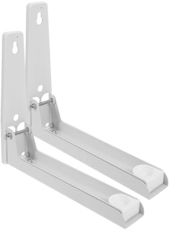 HOUDERCO 2pcs Folding Wall Shelf for Microwave Oven Rack Steel Stretch Microwave Stand Brackets for Kitchen Countertop Space Saving
