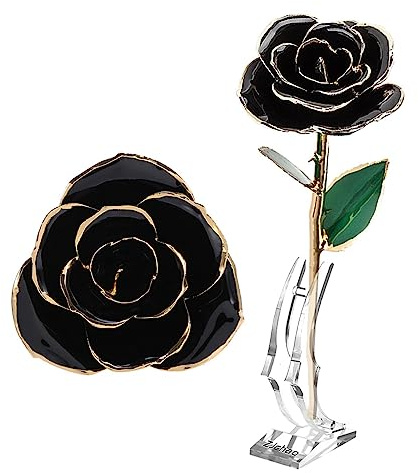 ANGGREK Roses trempées en 24 carats, véritable Rose fabriquée à la Main avec Un Support Transparent pour Un Amour éternel, Coffret Inclus, Certificat