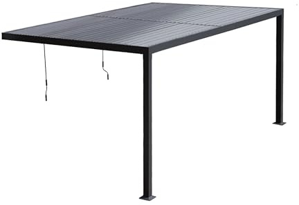 Estosa - Pergola Addossata Bioclimatica In Alluminio In Varie Misure Con Luci LED A 3 Livelli, Pannello Solare E Telecomando Inclusi, Pergola Da Terrazzo Esterno Resistente (Grigio, 3x4)