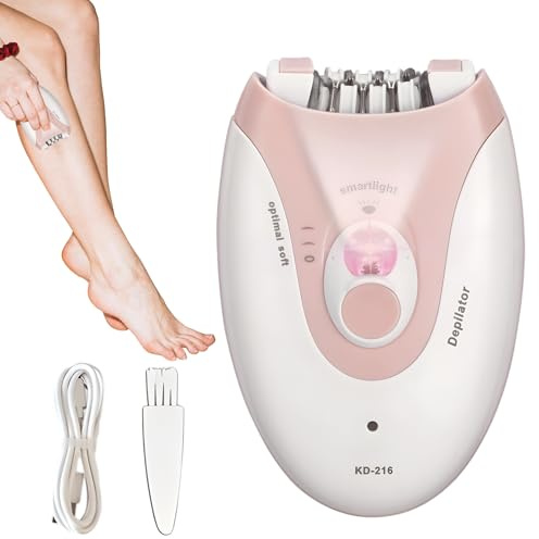 Pink Rechargeable Hair Removal Device with LED Light | Epilator for Women–2-Speed Settings–Removes Hair as Short as 2mm–Portable for Face, Arms, Legs and Bikini Line