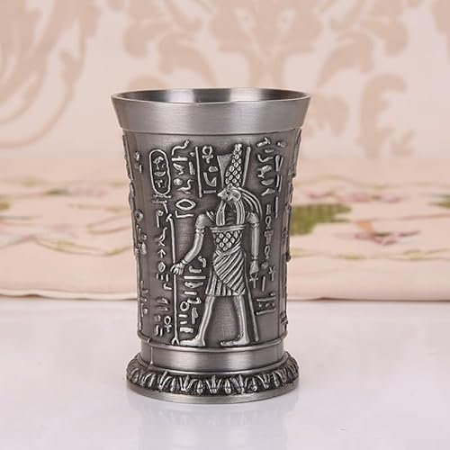 Encantadora taza de cóctel de metal estilo antiguo Egipto con tallado texturizado para varias bebidas (peltre antiguo)