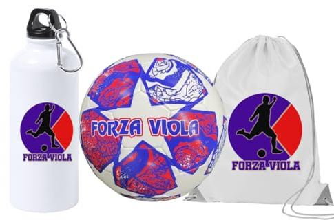 Generico Pallone con i colori Viola della Fiorentina + una borraccia bianca in alluminio e sacca in nylon in ceramica con stampa dei colori della tua squadra del cuore tifoso regalo