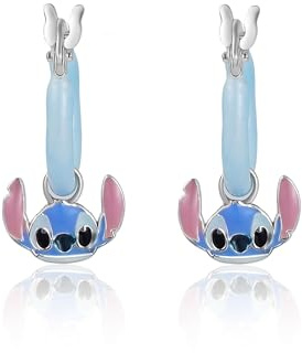 Disney Stitch Creolen aus 925er Sterlingsilber mit farbiger Emaille, Stitch-Anhänger, für Damen und Mädchen, Fertig zum Verschenken, Offizieller Disney Schmuck