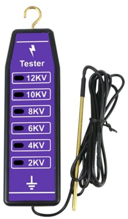 FACAIIO Elektrischer Zaun Spannungsprüfer, 2kV-12kV für Reichweite mit 6 LED-Anzeigen, wasserdichter Zaun-Voltmeter-Problembeheber, Metalldraht und Seil