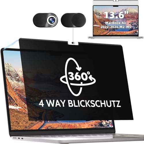 Mamol 360° Magnetischer Blickschutzfilter für MacBook Air 13.6 Zoll 2022-2026 (M2/M3/M4/M5 Chip), 4-Wege abnehmbarer Privacy Screen, Anti-Blaulicht Blendschutz Displayschutz