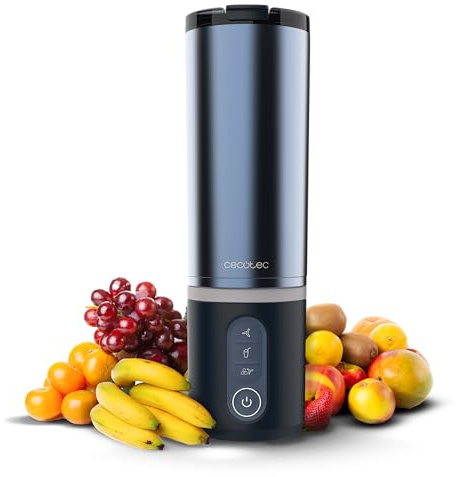 Cecotec Tragbarer Smoothie Maker Power Titanium Shake2Go Dark Steel. 180 W, 600 ml Metallbecher BPA-frei, 3 Programme, Anti-Blockier-Design, Metallgehäuse, Trinkfertige Smoothies für Unterwegs