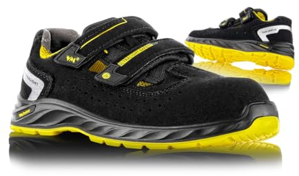 VM FOOTWEAR Sicherheitssandalen Edmonton 2275-S1PL ESD/Gr. 44/Schwarz-gelb/Herren Damen/Leicht Arbeitsschuhe Bequem/Dämpfung/Anti-Smashing/Atmungsaktiv/Wasserabweisende/rutschfeste Sohle