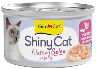 GimCat ShinyCat Filet in Gelee Hühnchen mit Garnelen - Nassfutter mit Fleisch und Fisch - 24 Dosen (24 x 70 g)
