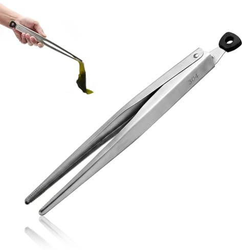 VELAJA Pinze da Cucina in Acciaio Inox 304, 27cm Pinza Cucina con Blocco e Punte Seghettate, Pinze da Cucina Professionali per Carne, Griglia, Pizza e Insalata