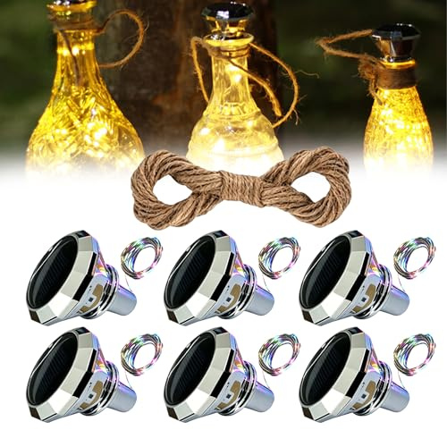 Solar Flaschen Licht, 6 Stück Flaschenlicht Solar Flaschenlichterkette Korken, 2M 20LED Flaschenlichterkette Korken, Weinflasche Lichtkette für DIY, Party, Garten, Hochzeit, Außen Innen Deko, Warmweiß