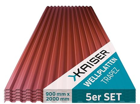 KAISER plastic® Wellplatten Ziegelrot | Wellplatten Dach, Welldach Kunststoff | Dachplatten wetterfest | Überdachung | 5 Stk. | 90 x 117 cm
