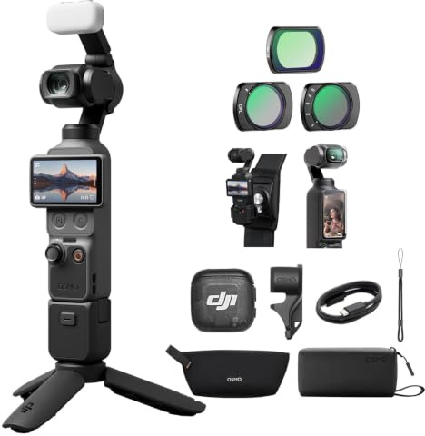 DJI Osmo Pocket 4 Creator Combo, Pocket Gimbal Vlog Camera, 3‑Axis Stabilization, 2× Lossless Zoom, 107GB Built-in Storage, 1″ CMOS & 4K/240fps, Mic 3 Transmitter (Pocket 4 Creator Combo Bundle 2)