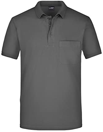 James & Nicholson Herren Piqué Polo mit Brusttasche - Hochwertiges Poloshirt für Beruf & Freizeit | Farbe: graphite | Grösse: S