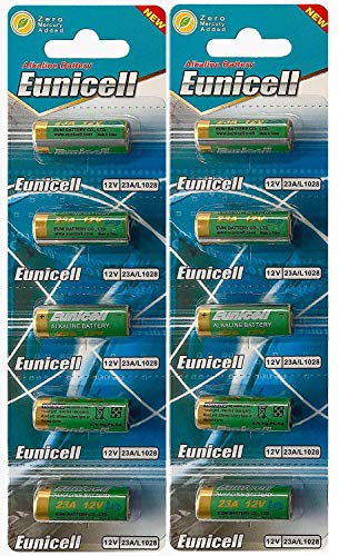 Eunicell - Batterie alcaline, 12 V, 2 blister con 5 alcaline ognuna, A23/23 A/MN21/V23GA/23, A23, prodotte in Germania, confezione da 10
