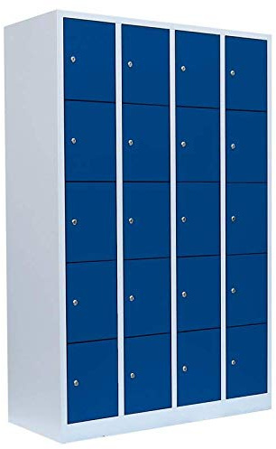 Lüllmann 20 Fächer Schließfachschrank Blau 1800 x 1170 x 500 mm | Komplett montiert, Wertfachschrank, Fächerschrank, Spind, Umkleideschrank, 520541