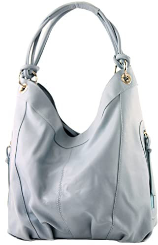 modamoda de - Z18 - ital Damenhandtasche aus Leder/Nappaleder, Farbe:Eisblau