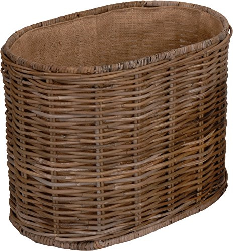 korb.outlet Holzkorb oval aus grauem Natur Rattan XL auf stabilem Eisenrahmen/geflochtener Kaminkorb mit Jute 60x43