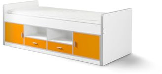 VIPACK Bonny Jugendbett, Kojenbett, Funktionsbett, Einzelbett, Kinderbett, Holzwerkstoff, Farbe 11 weiß orange, 207 x 77 x 98 cm
