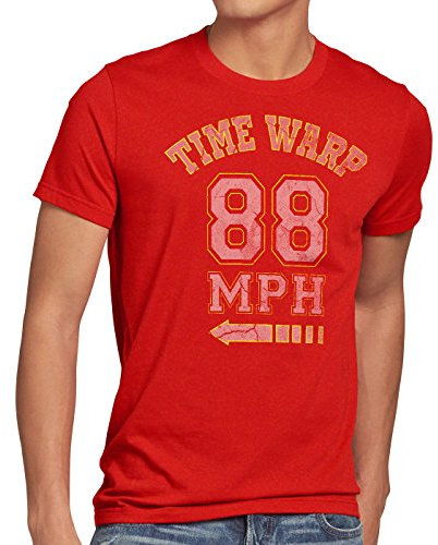 style3 Time Warp 88mph Herren T-Shirt Zukunft McFly Marty Gamer College, Größe:XXL;Farbe:Rot