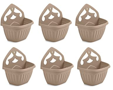 Shop4allsorts 6 x Small 32cm Athens Wall Planter Basket Garden Flower Pot Plastic Taupe Colour Pot