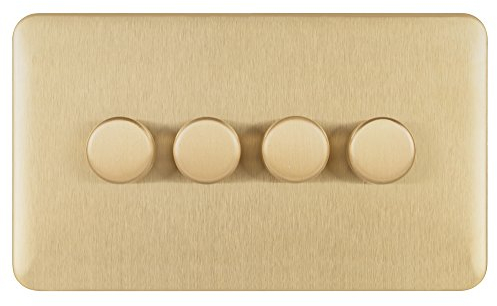 Schneider Electric Lisse Screwless Deco - 4 Gang Universal 2 Way Dimmer Light Switch, 250W/VA, GGBL6042CSBS, Satin Brass