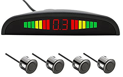 YUNTX Einparkhilfe Rückfahrwarner PDC + Farb Display eingebauten Pieper inklusiv 4 Sensoren in schwarz für hinten