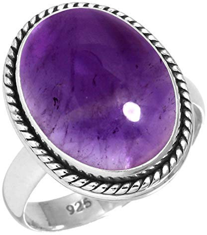 Jeweloporium Bague en argent sterling 925 avec améthyste violette, taille 53, pour femme, bijou fait main en véritable pierre ovale épaisse.