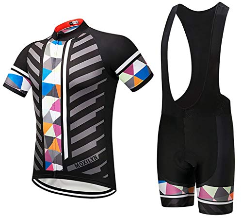 Moxilyn Herren Radtrikot Set Fahrrad Trikot Kurzarm+Radhose mit 12D Gel Sitzpolster,Schnelltrocknend Atmungsaktives Shirt,Ursprüngliche Gaze Radjacke und Radhose,Schnell Schwitzen Hohe Elastizität