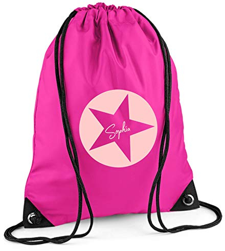 Turnbeutel mit Namen | Motiv Stern Sterne inkl. Namensdruck | personalisieren & bedrucken | Sportbeutel Schuhbeutel dunkel-blau für Jungen & Mädchen Kinder | Rucksack zum Zuziehen (pink)