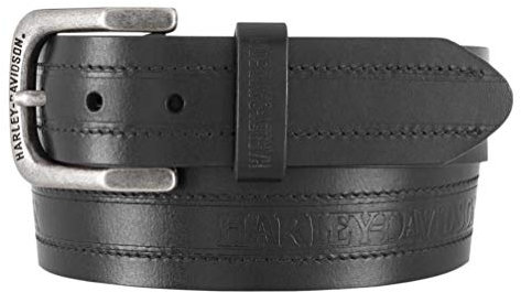 Harley-Davidson Herren Road Trip H-D Gürtel aus echtem Leder - Antik Nickel Schnalle, Schwarz, 42