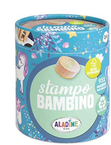 Stempelset für Kinder, Stampo Bambino, Einhörner-Stempel aus Holz, 8 Holzstempel mit Stempelkissen