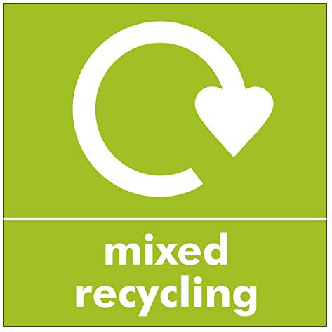 recycling sign mixed recycling Self adhesive vinyl sticker 120mm x 120mm Ideal for use on bins for home owners and businesses (10)