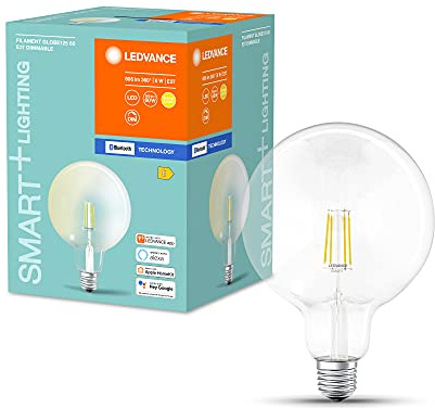 LEDVANCE Smart dimmbare Filament LED-Lampe, speziell für Alexa, Glas Globe Form für E27 Sockel, ZERO TOUCH SETUP - einfache Einrichtung nur per Klick, Warmweiß (2700K), 50W-Ersatz, ZTS-ready