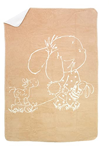 MOON Baby und Kinder Kuscheldecke Baumwolle Hase doppelseitig und flauschig 100x150-wollweiß/beige