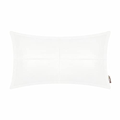 BRAWARM Weißer Leder-Kissenbezug, 30,5 x 50,8 cm, Kunstleder-Kissenbezug mit Paspel, handgenäht, dekorativer Lendenwirbel-Kissenbezug für Couch, Sofa, Bett, Wohnzimmer, Garten, 30,5 x 50,8 cm