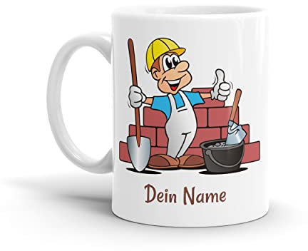 Tasse Personalisiert mit Wunschname Kaffeetasse als Geschenk - Design Maurer Ziegel Bau