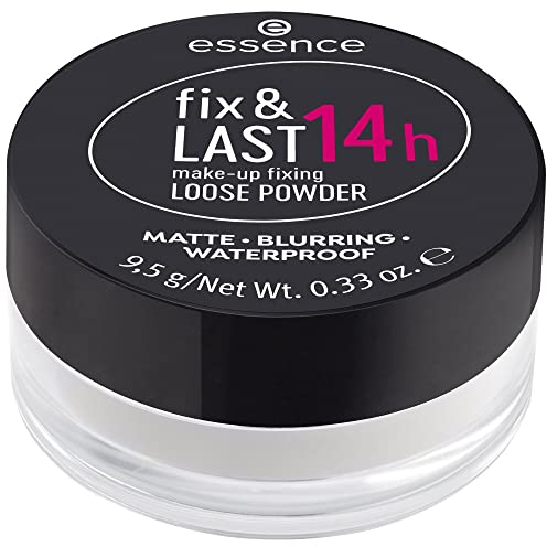 Essence fix & LAST 14h Make-up Loose POWDER Poudre transparente, fixante, durable, absorbant la brillance, mat, végétalien, imperméable, sans particules de microplastiques (9,5 g)