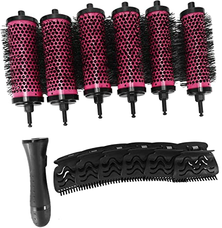Dropfree 6 Teile/Satz 3 Größen Abnehmbarer Locken Wickler Pinsel mit Positionierungs Klammern Aluminium Keramik Locken Wickler Kamm Friseur