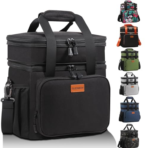 Expandable Lunch Box Cooler Bag - Insulated Soft Lunch Bag for Men Women - Large Lunchbox for Adults Work Camping Outdoor Travel Black 16L