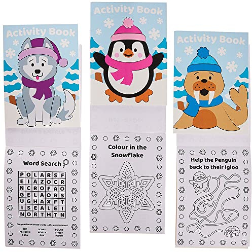 Baker Ross FX361 Winter Mini Aktivitäten Bücher - 12er Pack, Puzzles und Malen nach Zahlen für Kinder ab 3 Jahren, Mittel