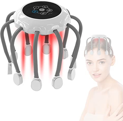 KTS Masajeador de Cabeza Recargable con 14 Contactos Vibratorios, 5 Modos, Terapia de Luz Roja, Rascador de Cabeza de Pulpo Portátil para Relajación, Liberación de Presión y Estrés, Sueño Rápido