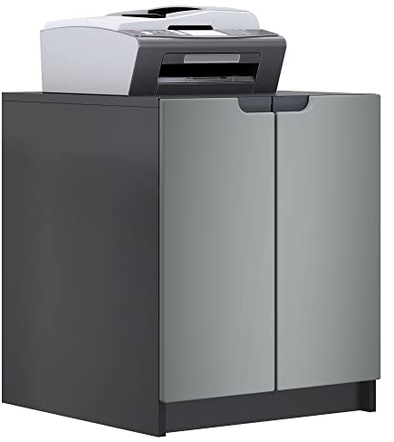 Vladon Druckerkommode Logan, Aktenschrank mit 2 Fächern und 2 Türen, Korpus in Schwarz matt, Fronten in Graphit seidenmatt, (51 x 60,5 x 54 cm)