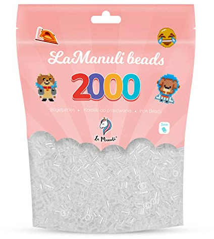 La Manuli Bügelperlen ca. 2000 Stück Midi Perlen Im wiederverschließbaren Beutel | Nachfüllset Bastelperlen Mit jeder Marke Beads kompatibel | 5 mm Steckperlen (Transparent)